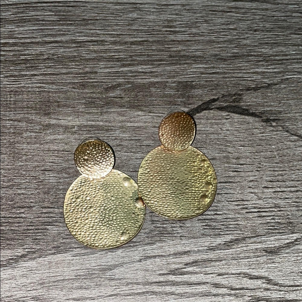 Gold Textured Circle Earrings